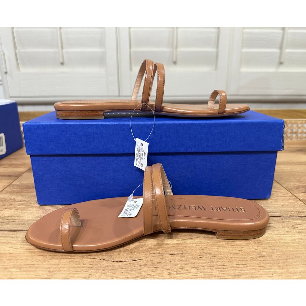Stuart Weitzman Leonita Slide Sandal Tan Smooth Calf Leather Size 6 NIB Timeless - Picture 8 of 15